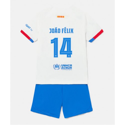 Otroški Nogometni dresi Barcelona Joao Felix #14 Gostujoči 2023-24 Kratek Rokav (+ Kratke hlače)